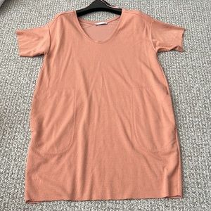 🟢 Zara Short Boxy Dress with Pockets Dusty Pink S